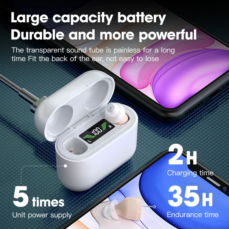 intelligence noise reduction  hearing aid device rechargeable hearing aids Digital Invisible Wireless Amplified Headphone In ear