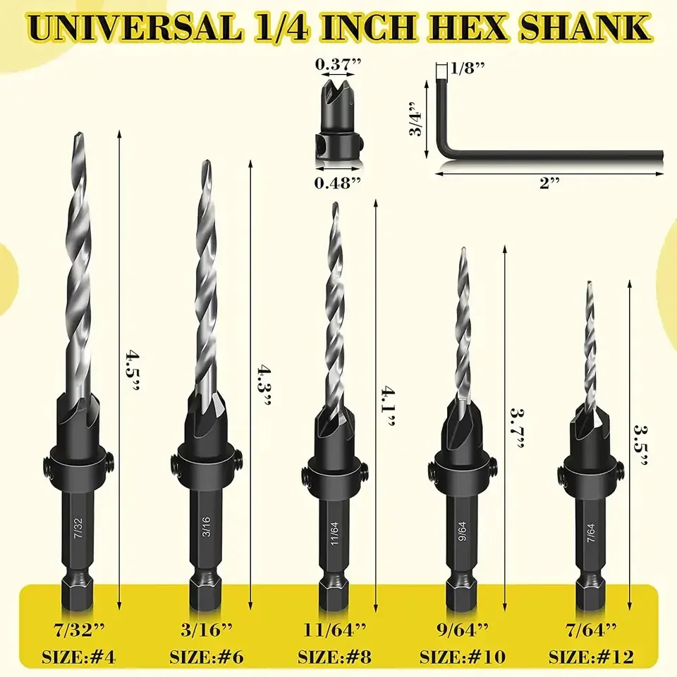 China Top Quality 1/4 Hex Shank Carbide Tipped Wood HSS Countersink Drill Bit For Wood