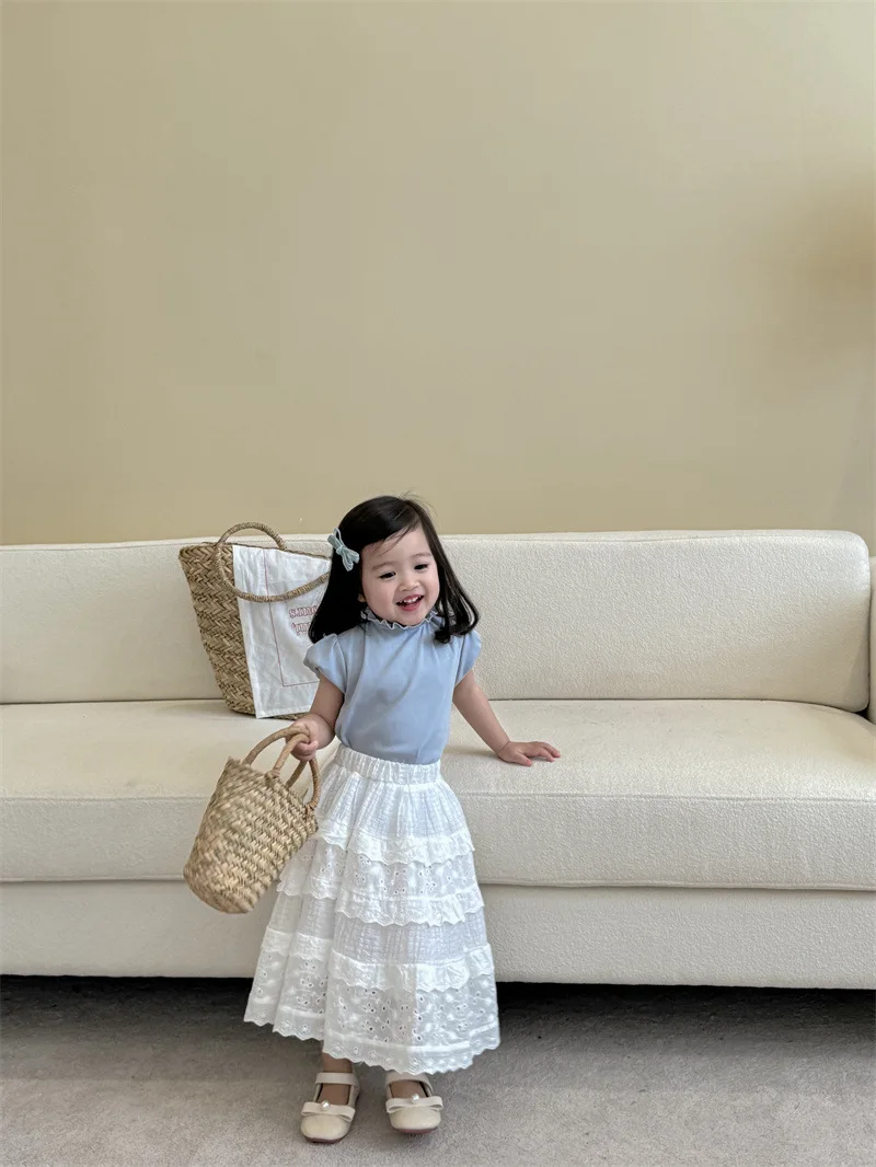 Wholesale fashion skirt set for girls korean style children boutique clothing cute short sleeve kids girls clothes sets
