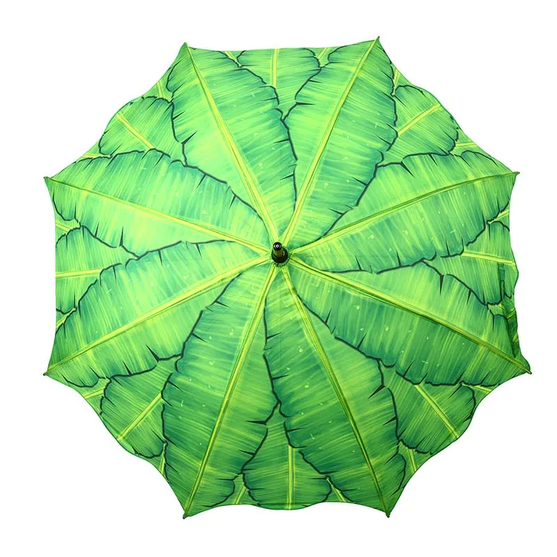 Good Quality Straight Umbrella Banana Leaves Wholesale New Umbrella For The Rain Custom Modern Rain Umbrella Green
