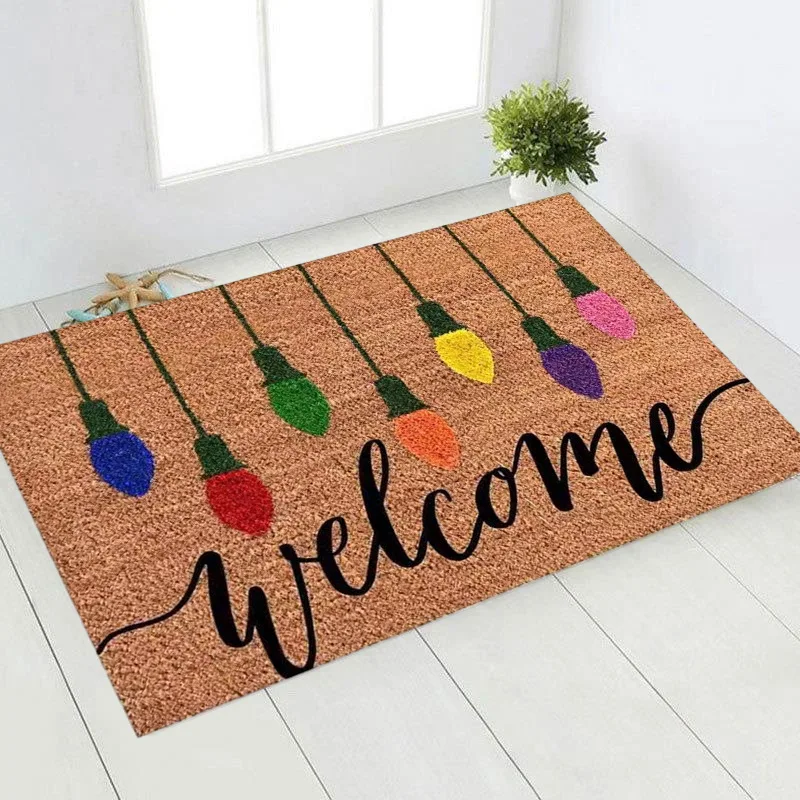 Merry Christmas Tree Welcome Door Mat Xmas Non Slip Entrance Mat Winter Holiday Floor Mat
