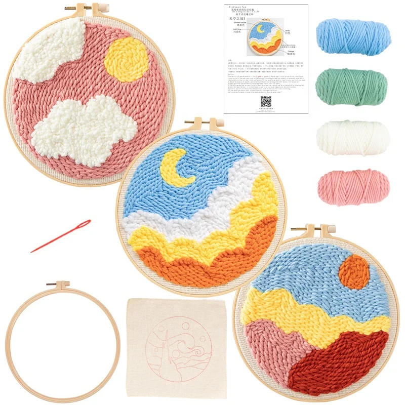 Popular DIY Art & Collectible Use and Textile Fabric Home Decor punch needle diy kit embroidery set