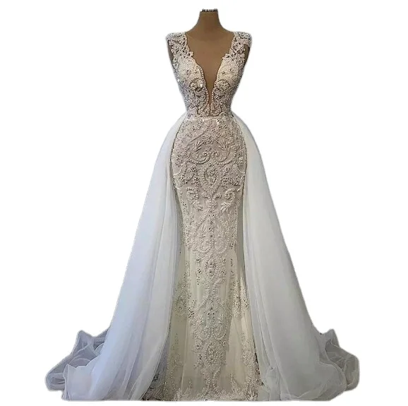 AL1618 Drop shipping 2023 New party dresses women long wedding removed tail bride elegant white fishtail  mermaid wedding dress