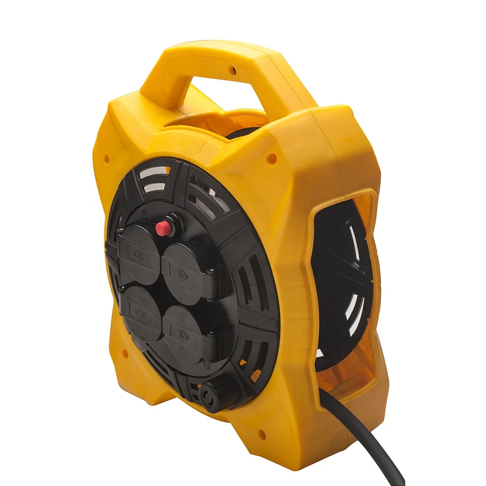 25M Outdoor IP44 Four Ways Sockets Cable Reel with 18W LED Work Lamp