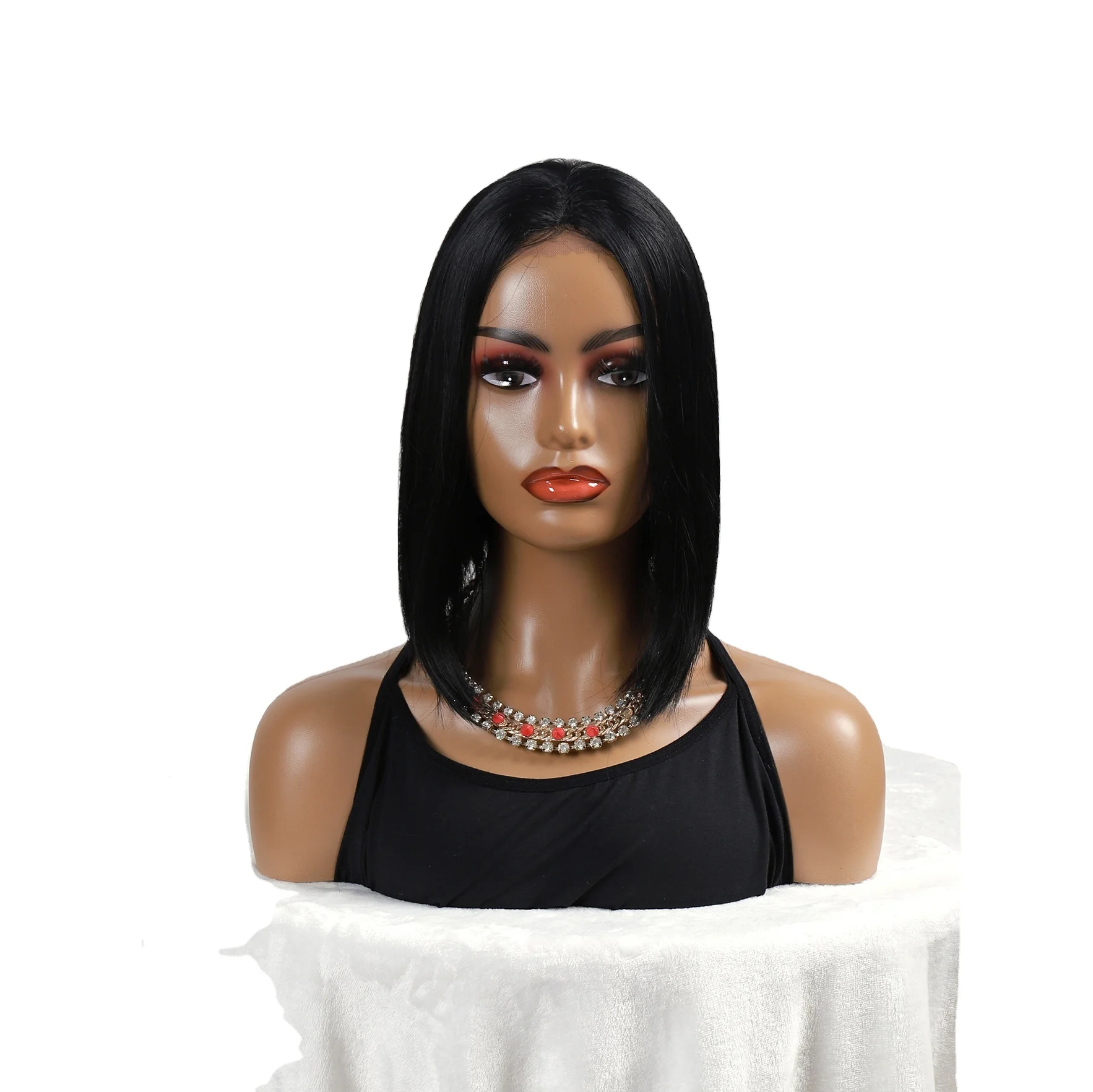 Amazon foreign trade wig female bobo head clavicle hair full head cover medium split short straight hair