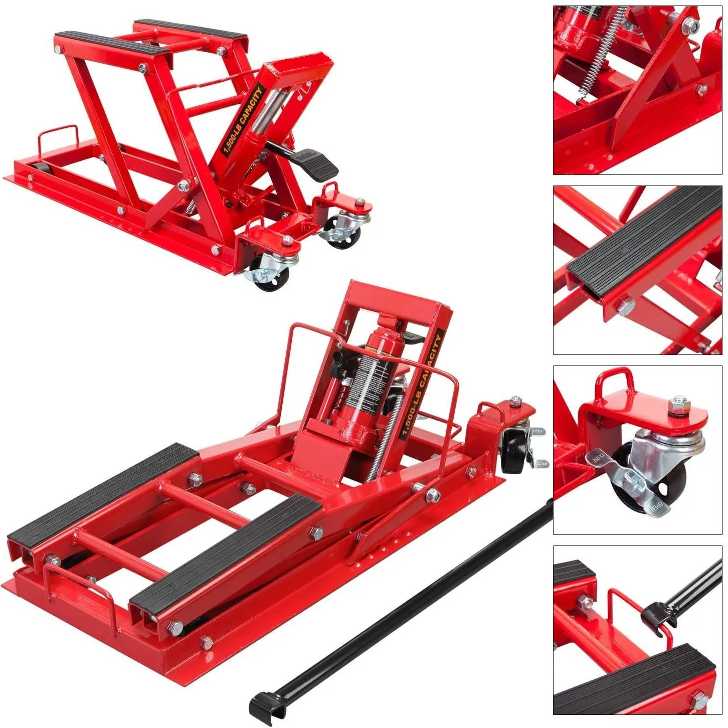 made in china easy lift 680Kg hydraulic motorcycle lift with 4 casters and long handles