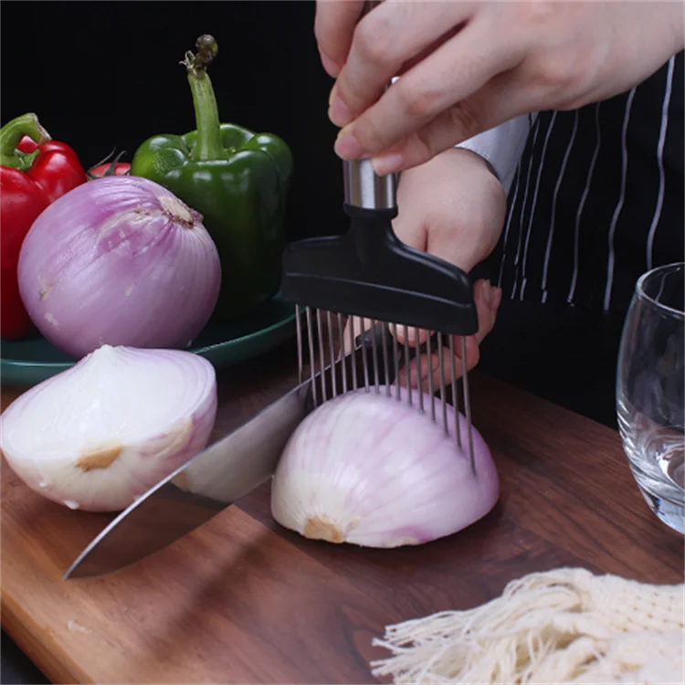 Wholesale 304  Stainless Steel Cutter Potato Onion Holder Meat Fork Needle Vegetable and fruit tools
