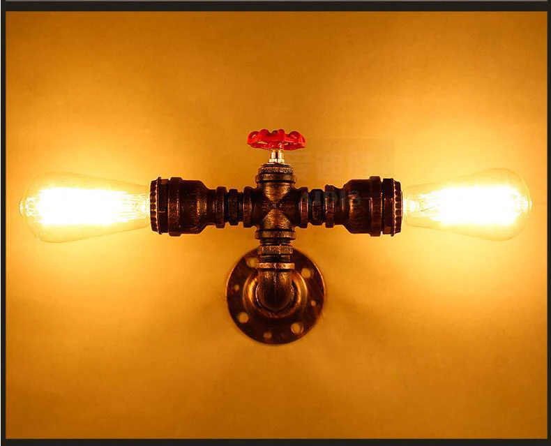 Настенный светильник в стиле стимпанк, старинное железное Бра с 2 насадками в стиле индастриал, декоративные кухонные осветительные приборы для водопроводной трубы