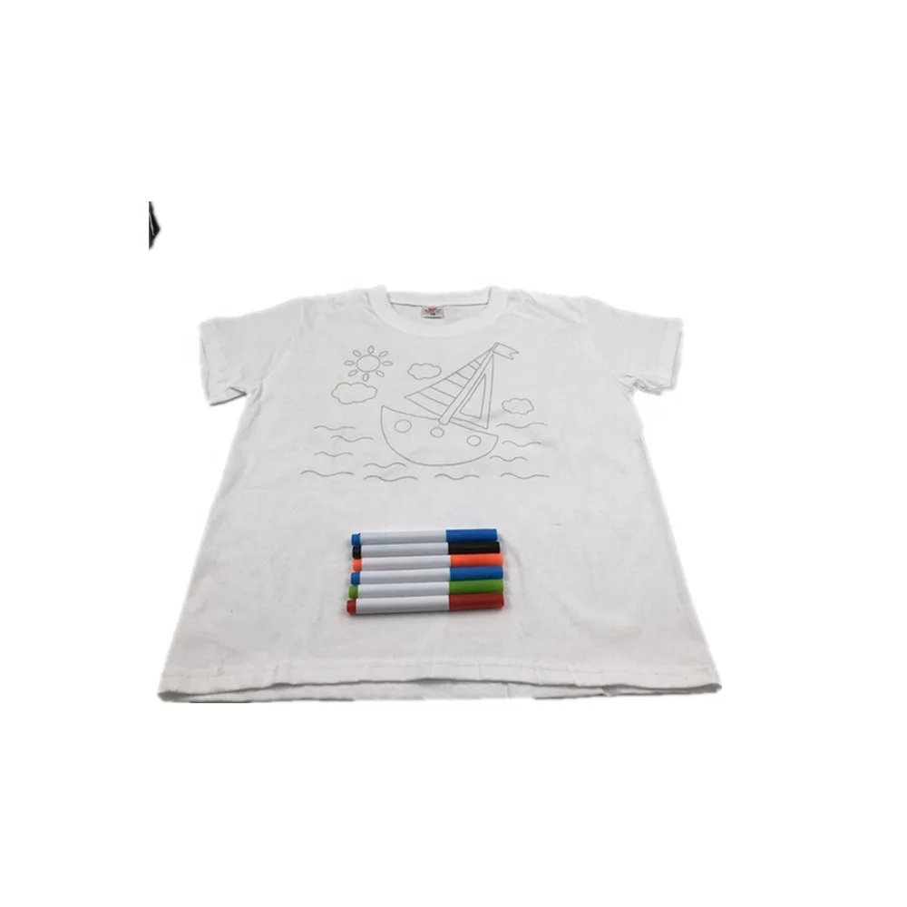 Kids 100% Cotton Short Sleeve T-Shirt Washable Fabric Markers Drawing Toys Set for Creative Coloring