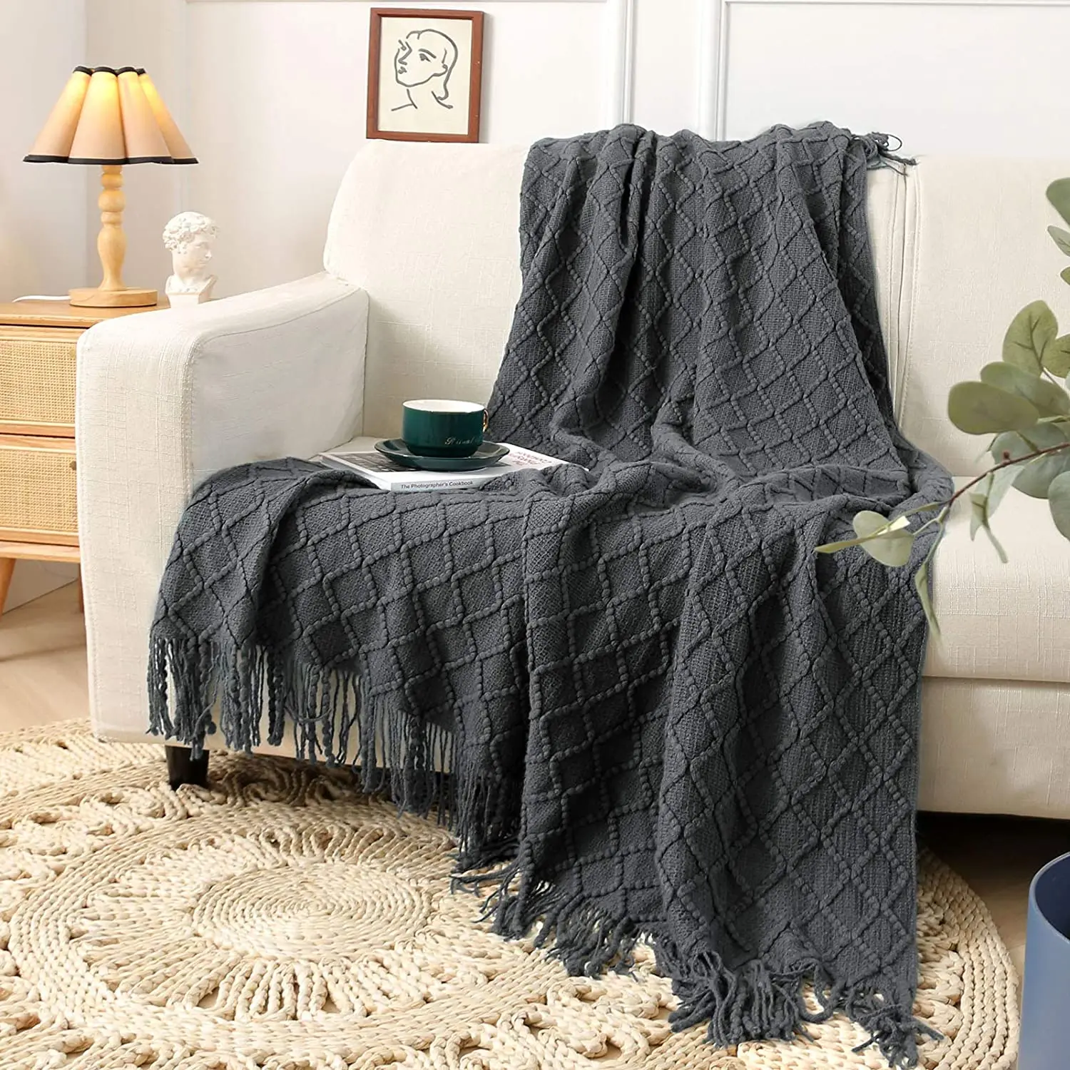 luxury throw Blanket Textured Solid Soft blanket for Sofa Couch Decorative Knitted Blanket for winter