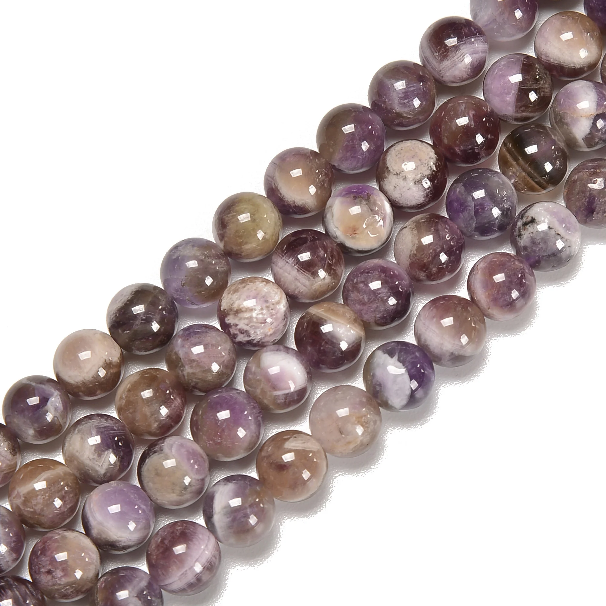Natural 8mm Teeth Chevron Amethyst Stone Bead Smooth Round Gemstone Loose Beads for Jewelry Making