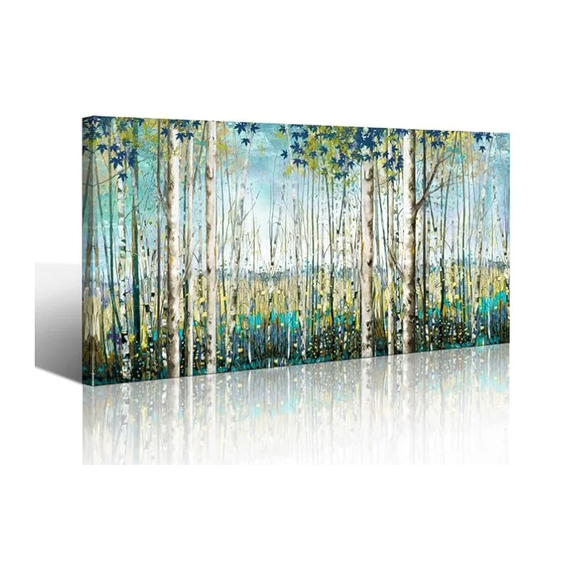 Green View White Birch Forest Canvas oil Painting abstract oil painting on canvas handmade for Home  decorative
