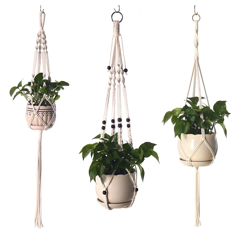 Hand Woven cotton and linen gardening green plant net bag Indoor & outdoor Macrame Plant Hanger Home Decoration