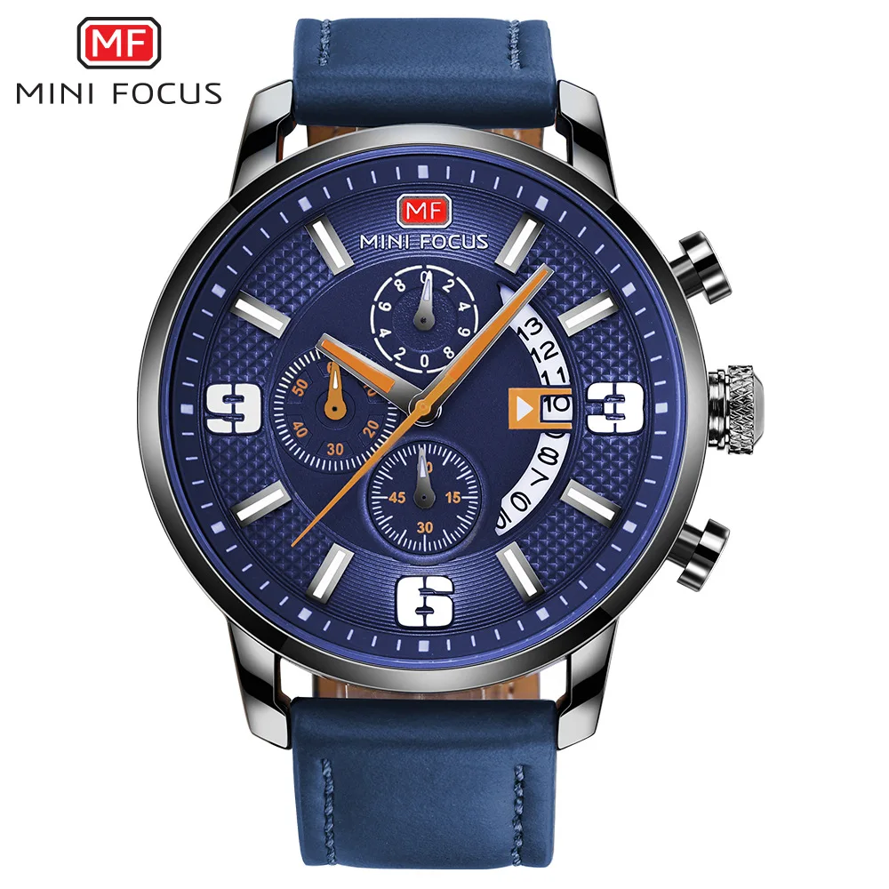 MINI FOCUS Extra Large Dial Multi Functional Three Eyes Fashion Mens Watches Top Brand Luxury Quartz Exquisite