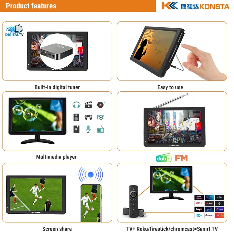 D12 Low Price Rechargeable DvD-t2 Car Lcd 12 Mini Pour Tv Portable Television