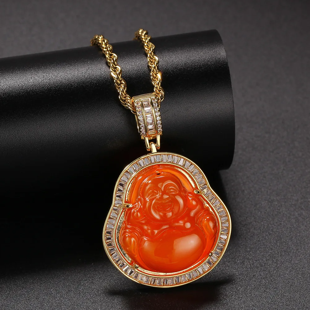 High quality fashion hiphop jewelry brass gold plated buddah jade pendant