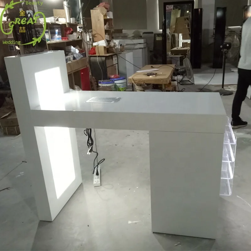Great Luxury Manufacturer Wholesale Cheap New Modern White Salon Manicure Table With Vent And Led Light For Nail Shop