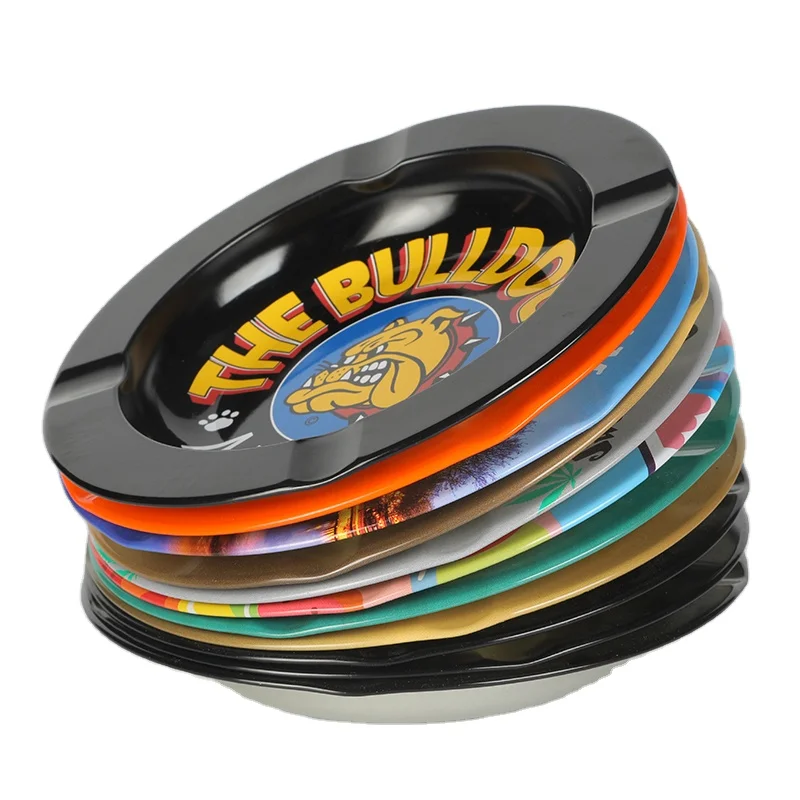 Multiple Colored Metal Tin Tray Supplier Metal Tray  Round Metal Cigar Ashtray