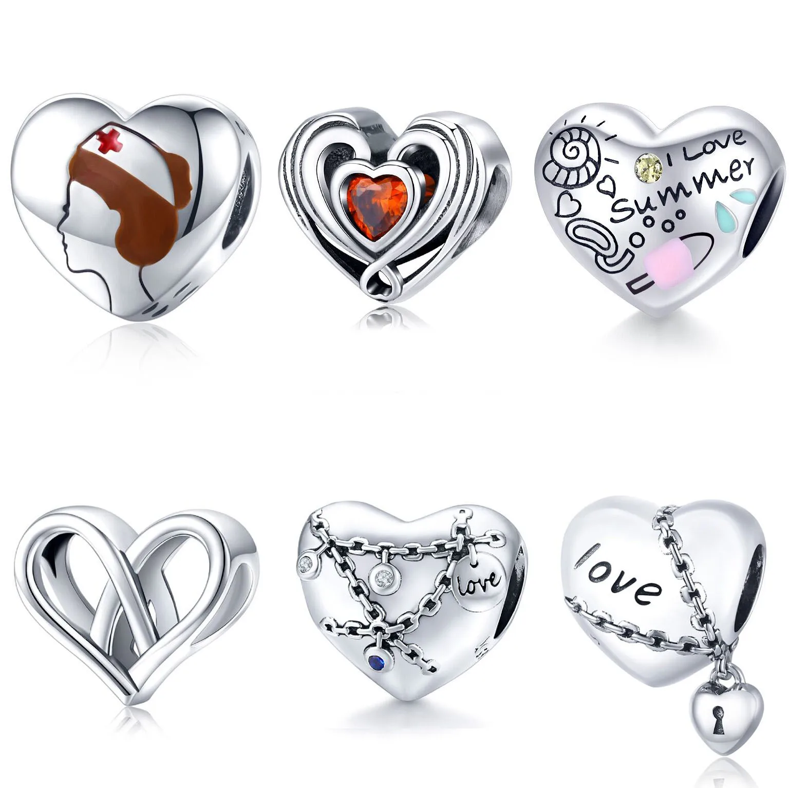2024 Fine Jewelry Cute Charms Heart Shape 925 Sterling Silver European Women DIY Charm for Bracelet Jewelry Making Custom