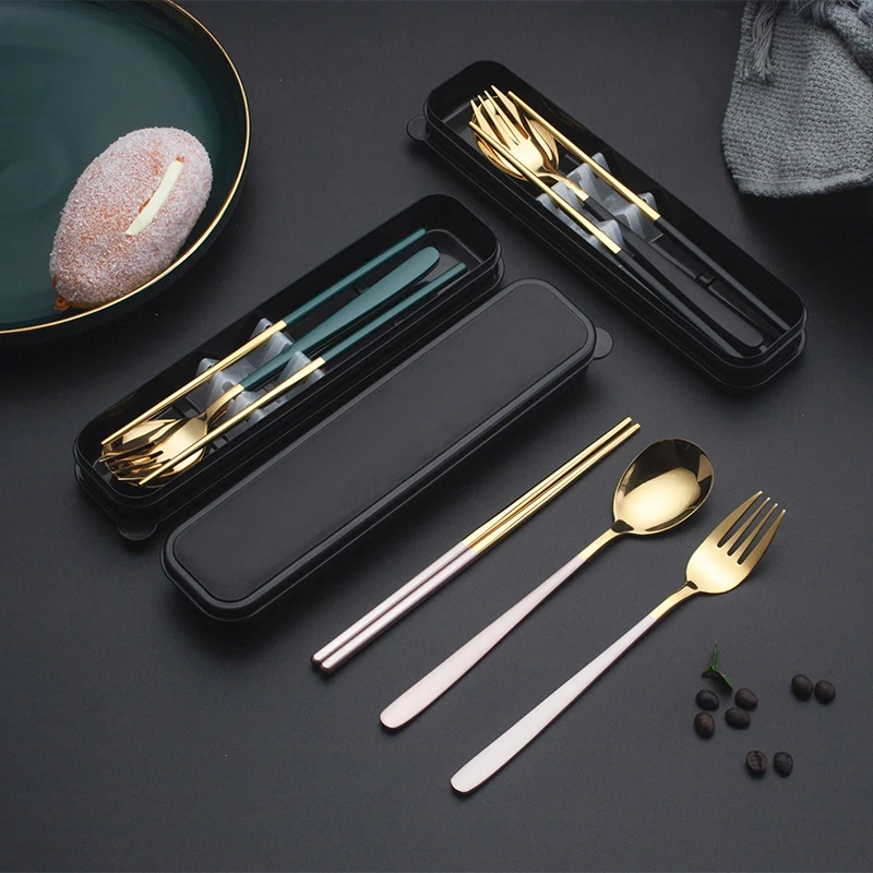 Portable Stainless Steel Cutlery Knife Fork Spoon Chopsticks Straw Travel Camping Flatware Set