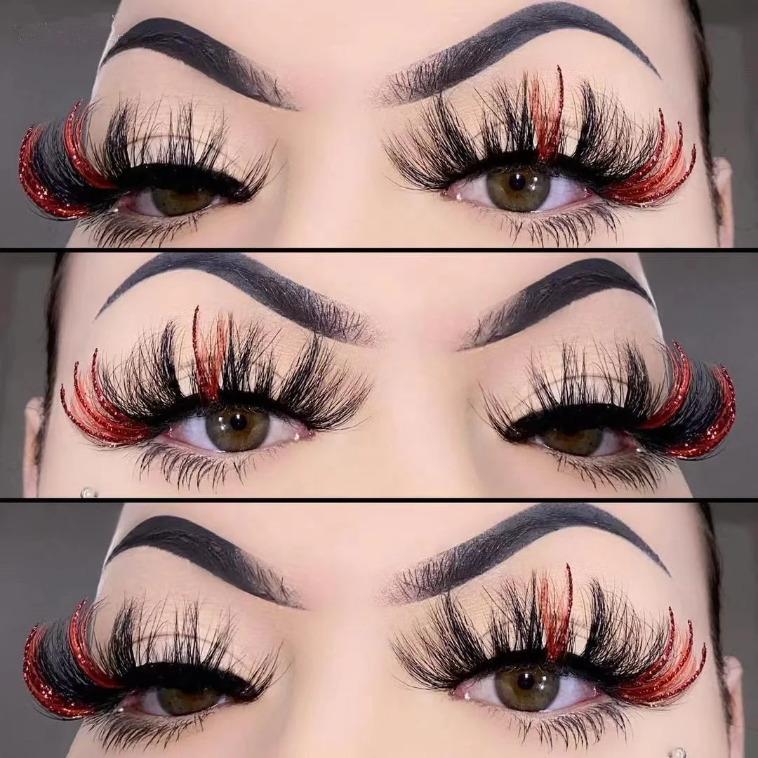 colorful mink eyelashes wholesale glitter blue colored eyelash strips 3d natural 20-25 mm mink lashes with color