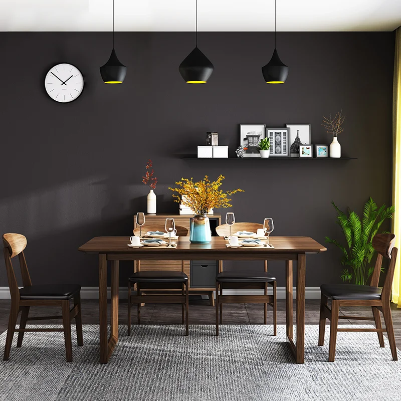 
Nordic table and chair combination simple modern solid wood table rectangular dining table with four chairs 