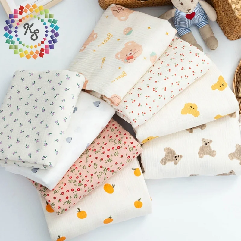 100% Cotton Double Layer Gauze Muslin Printed Fabric For Baby Swaddle