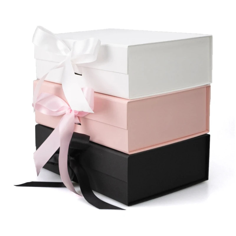 Ready to Ship Hair Extension Cosmetic Eyelash Makeup Tool Luxury Packaging Pink Folding Magnetic Gift Box with Ribbon