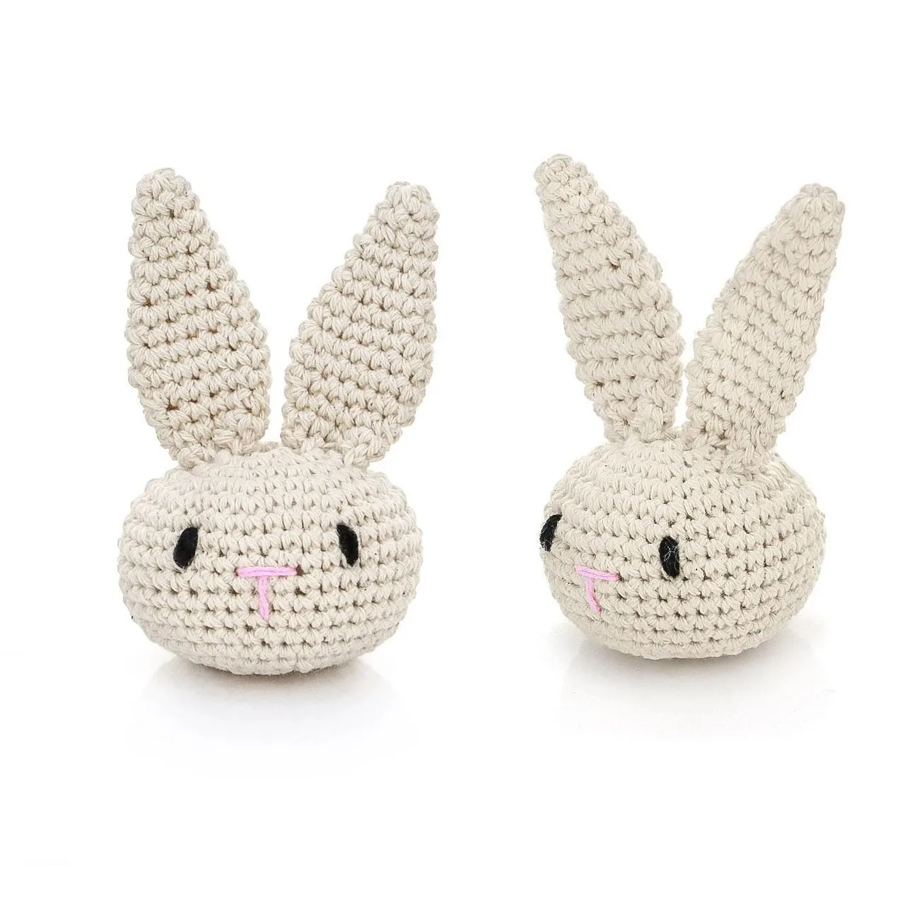 Amazon New Cute Rabbit Head Animals  Crochet Baby Hand-made Rattle Teether Bunny Toy with 100% Cotton Wool and Bells