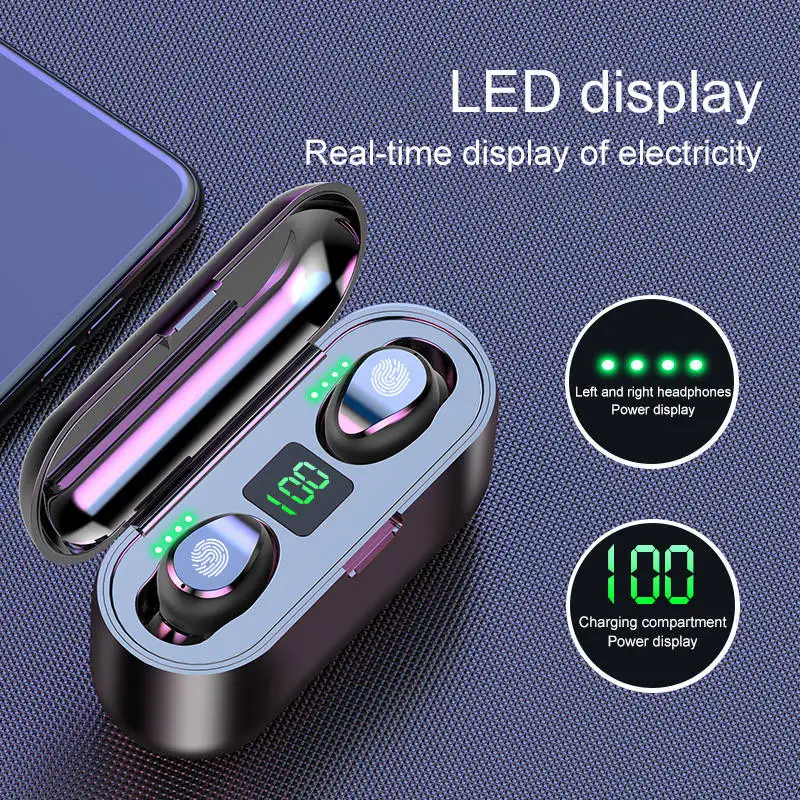2022 Hot selling F9-34 TWS Earphone Earbuds F9 2000mAh Battery LCD Display Headset Phone Holder With Power Bank