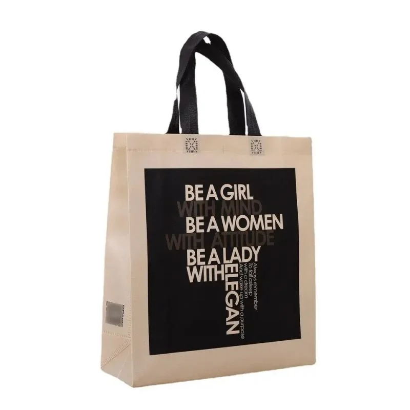 Custom Logo Heat Sealing PP Woven Fabric Bag Recycle Eco-friendly Tote Handle Spunbond Bag