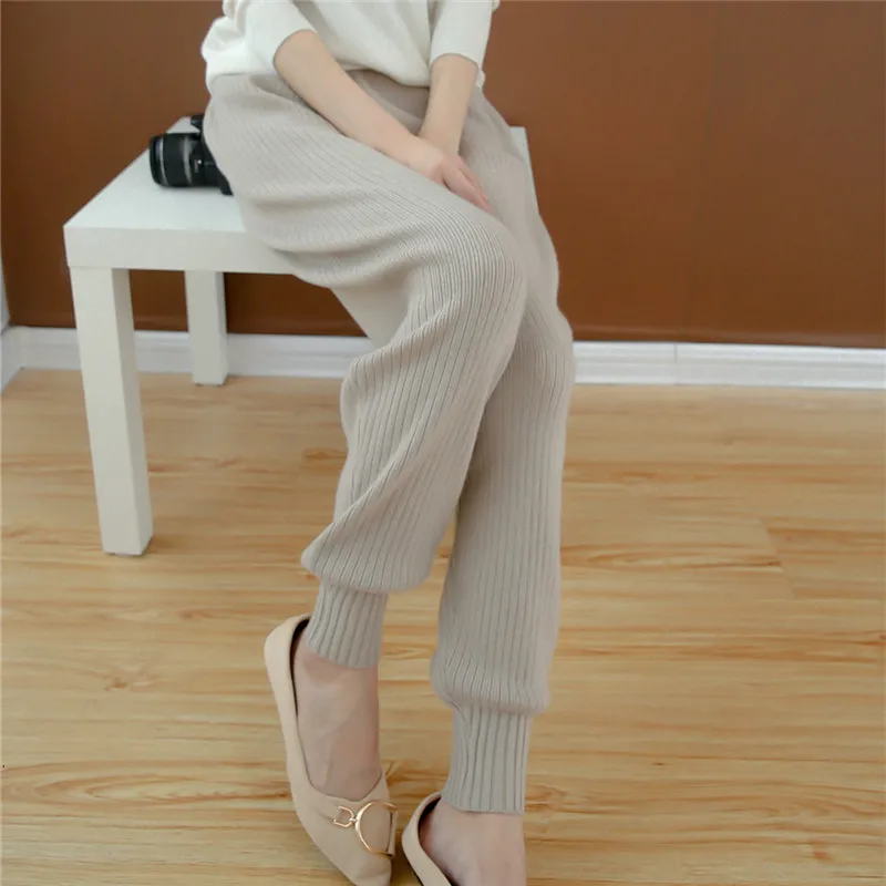 Square Fonda  Cashmere Rib Knitting  Women Pants Loose High Waist Pants Ladies Trousers.