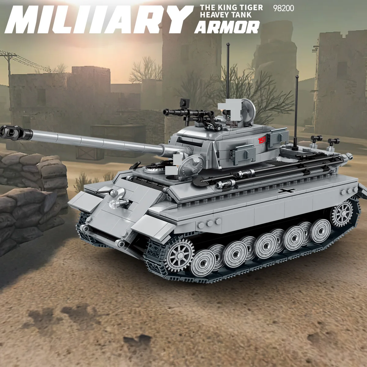 Military King Tiger Heavy Tank Armor Kit  Tank Series Model Bricks WWII Germany Tanks Construction Kit 1210 pcs