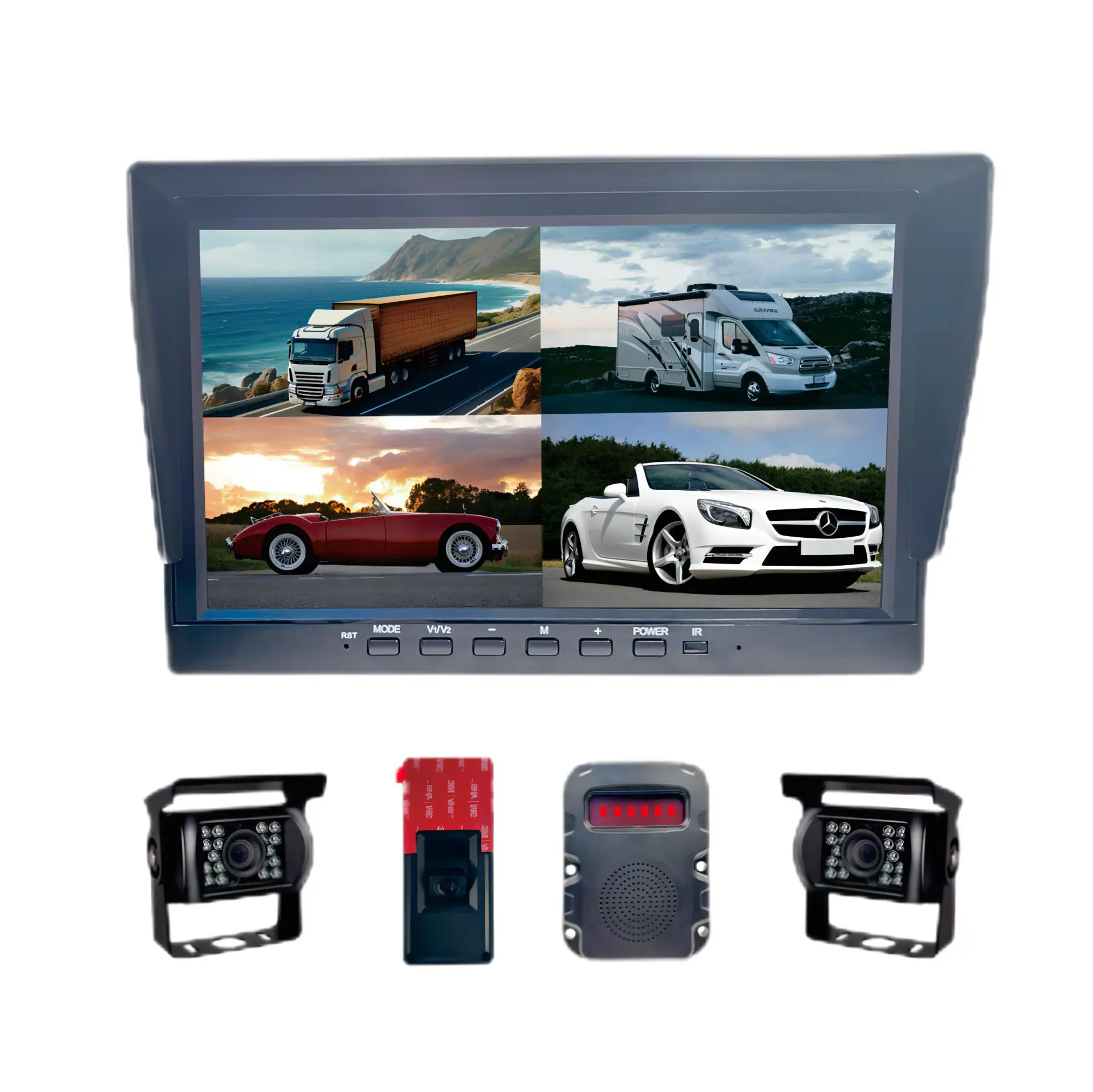 10 inch HD Quad View system 4CH of car truck vehicle backup side motion detect alarm parking reverse camera monitor