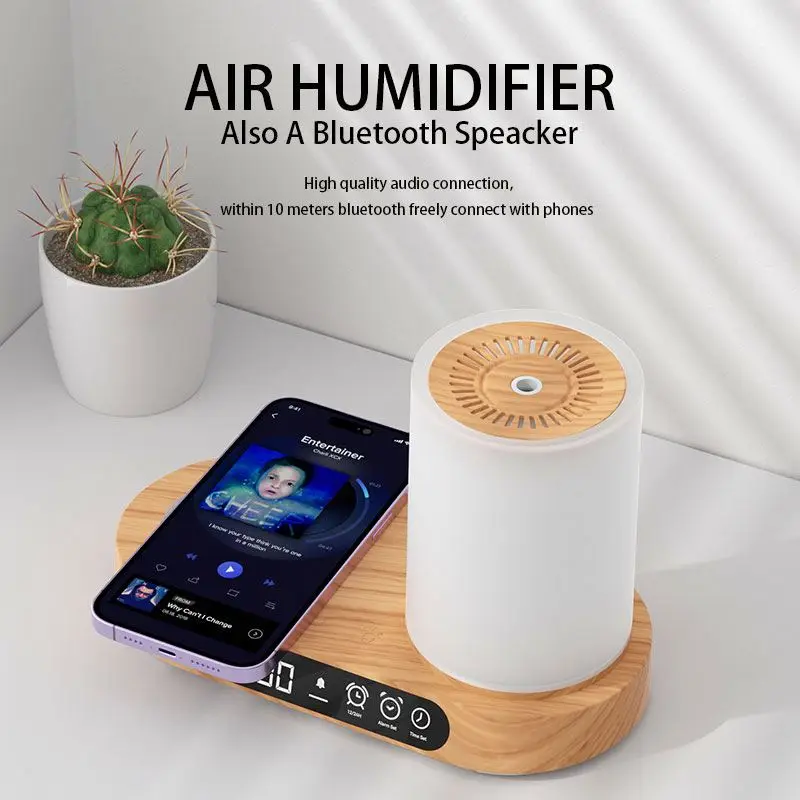 2024 New High Quality Ultrasonic Mist Humidifier Multifunction Aroma Diffusers with Music Speaker, Clock, LED Night Light