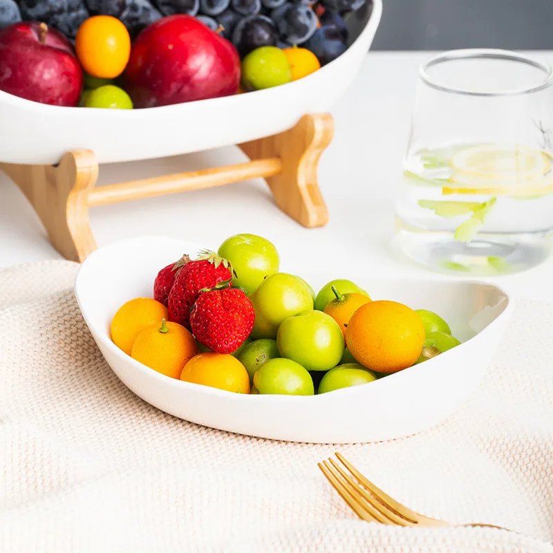 Bamboo Wooden Racks 3 Layers Food Container Dish Pottery Ceramic Plate for Salad Vegetable Fruits Nuts Snacks