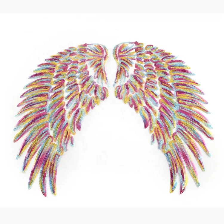 Золотые блестки, перо, клейкие крылья HZ029, наклейки, высококачественные аксессуары для одежды и багажа, вышитые нашивки на заказ