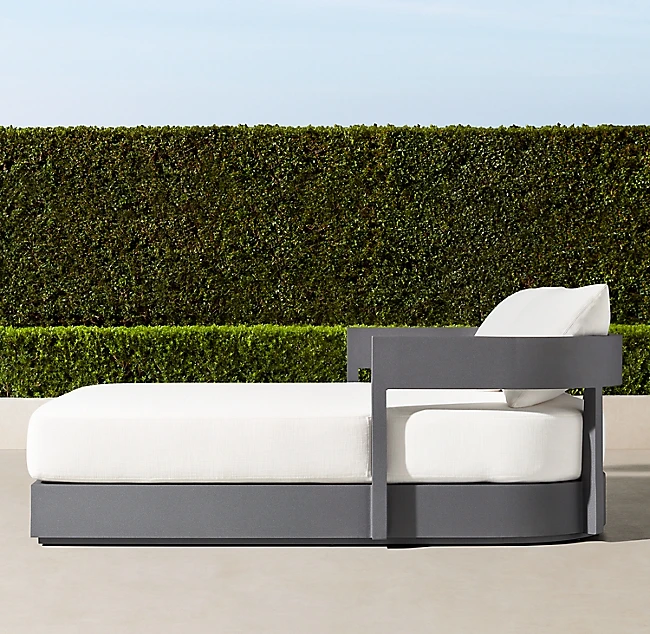 
Brushed Aluminum Adjustable Patio Furniture Beach Chaise Lounge Recliner Sun Loungers bed Black Kim Seat Steel daybed 