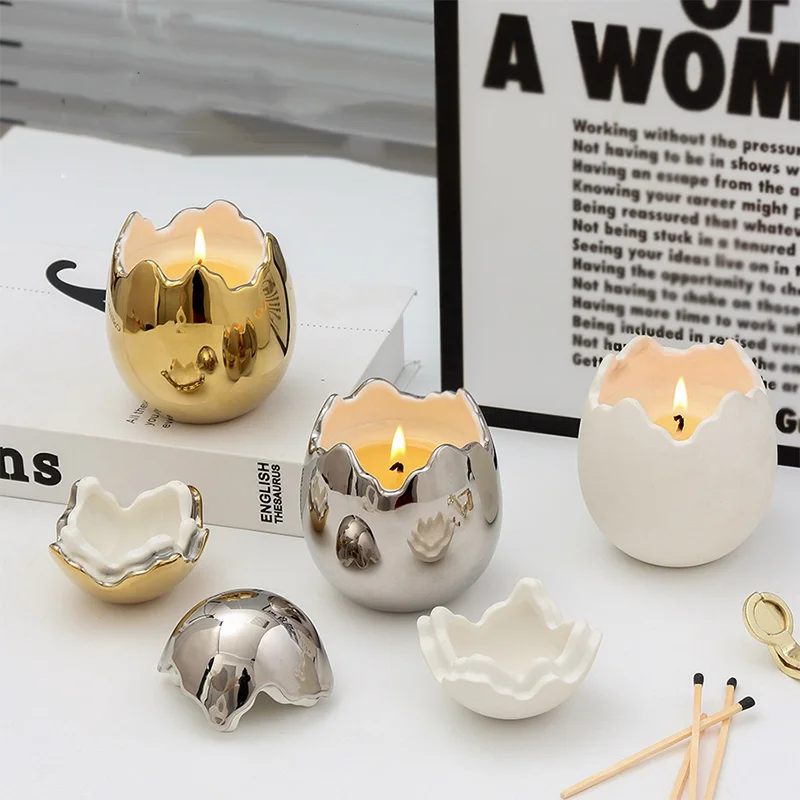 Silver Egg Shape Ceramic Candle Jar Ready to Ship
