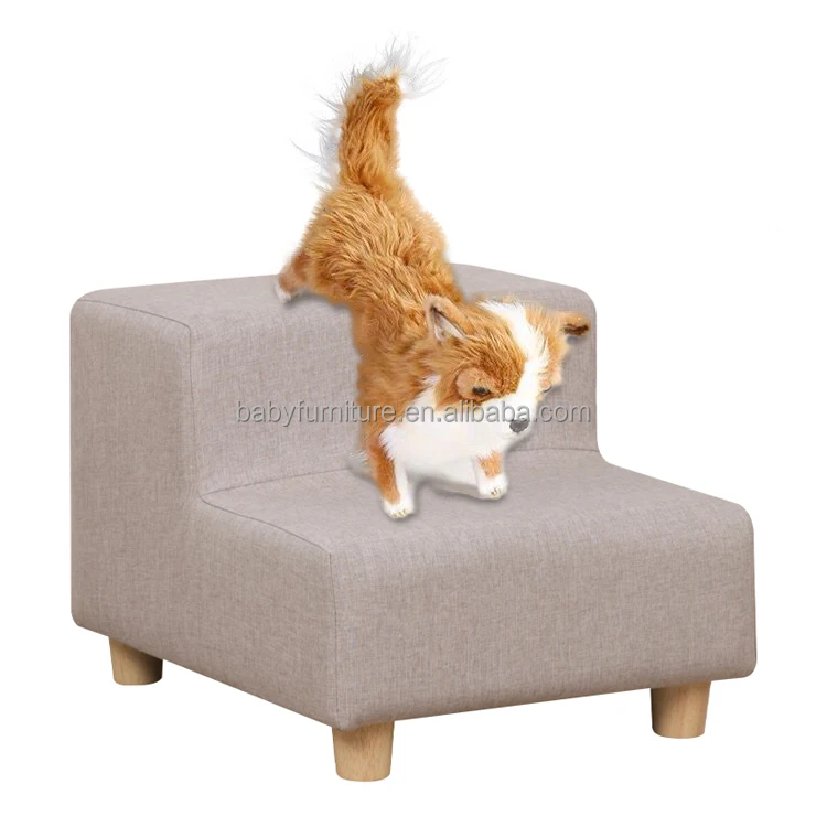 OEM/ODM Eco-friendly Linen Dog Steps Luxury Pet Stairs Factory MOQ Wholesale Pet Furniture For Bedroom Pet Steps