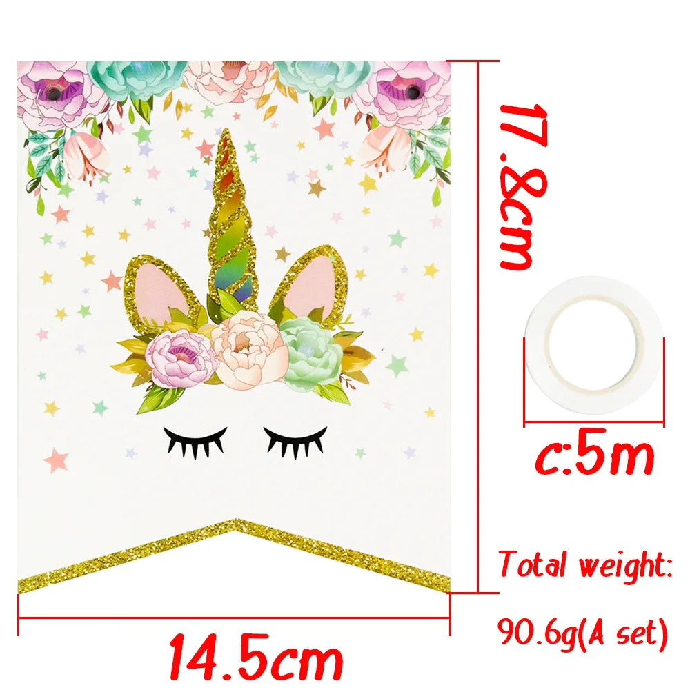 
Happy Birthday Bunting Banner Rainbow Unicorn Themed Party Favors Decorations For Cute Fantasy Fairy Girls 