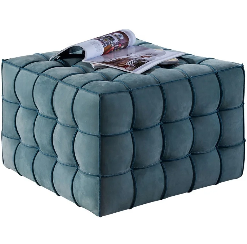 Modern Italian Indoor Furniture Customized Tufted Ottoman Bench Chair Leather Velvet Fabric Square Shape Ottoman Stool