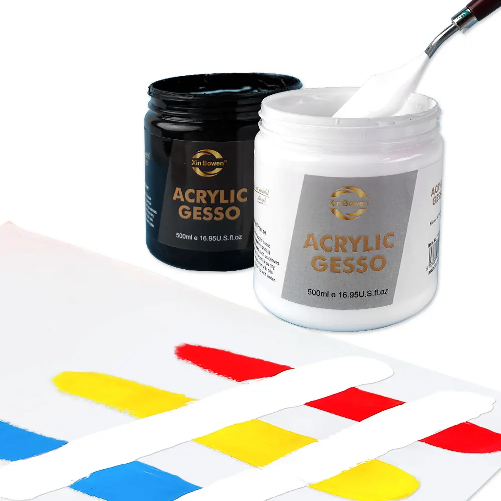 Xin Bowen Base Paint Gesso Black or White 500ML Big Bottle Acrylic Gesso Painting Paint Fine Quality Fast Dry Art Medium