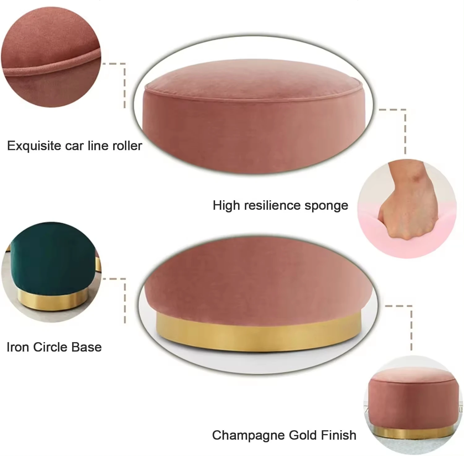 red green yellow velvet round seating metal legs footrest stool for living room stools and footstools storage