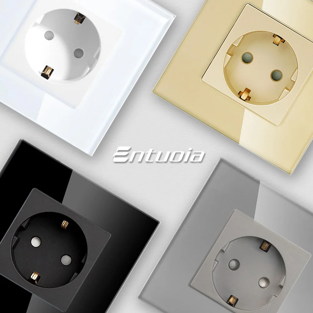 Glass Panel EU Wall Socket Double USB Phone Charge Type-C Socket Single Electrical Power Outlet 16A 110V-240V Safe Socket