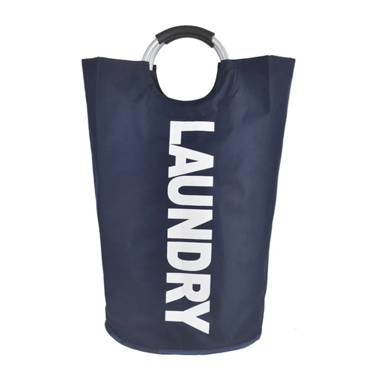 
disposable laundry bag Dirty Wash Bag With Aluminum Alloy Handles 600D oxford Circular Collapsible Hamper Dirty Clothes Basket 
