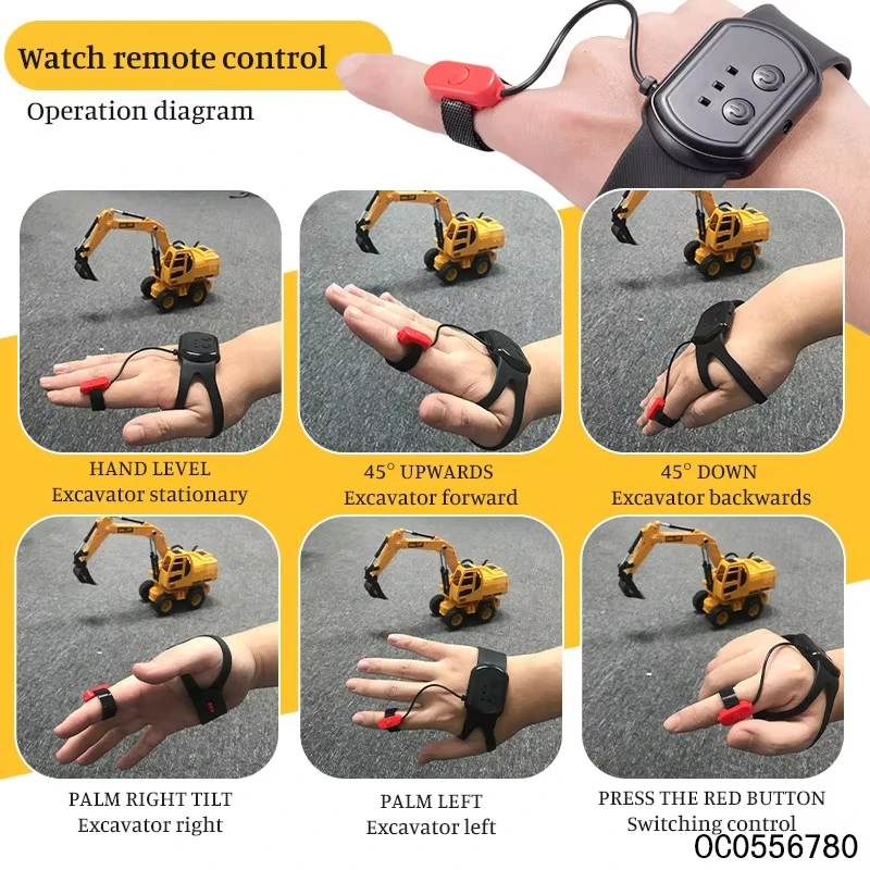 1/24 Scale 2.4g Remote Control Excavator Toy Watch Gesture Hand Control Rc Dump Truck Engineering Vehicles Manual Rc Excavator