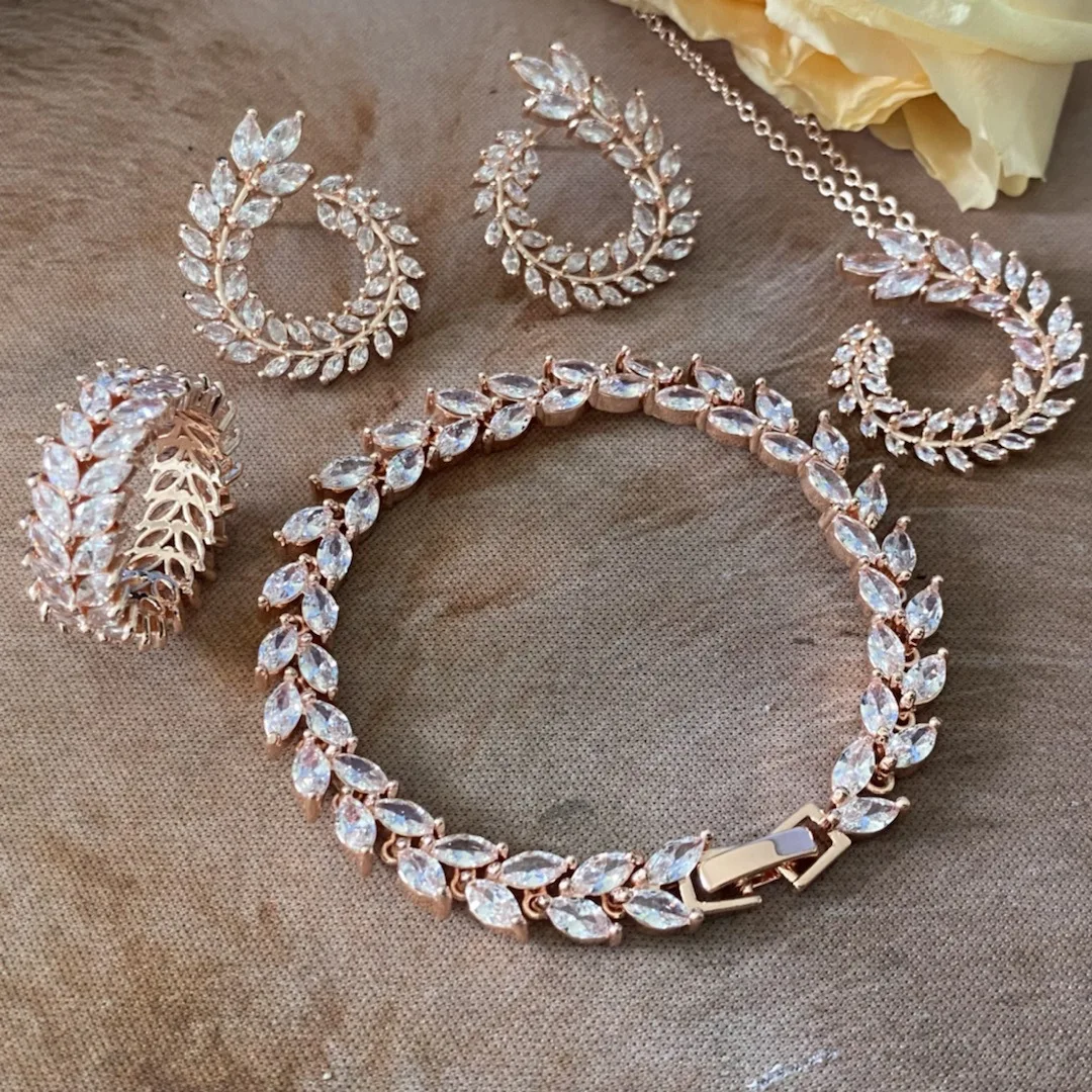 Fashion Bride wedding set accessories High-grade zircon necklace earrings ring bracelet jewelry set for women wholesale