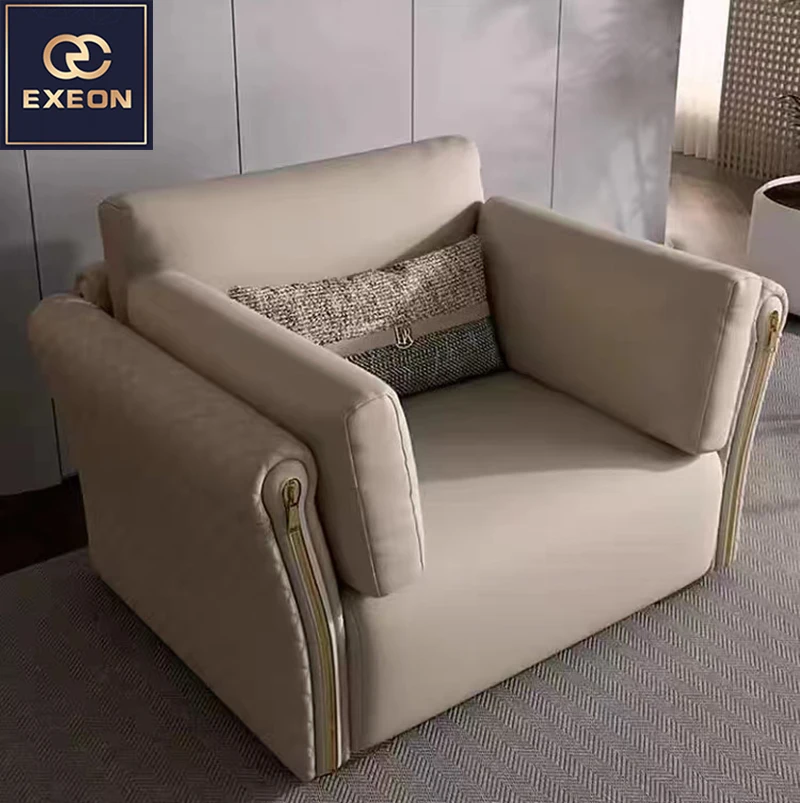 Modern Luxury Light Leather Sofa High-end Villa Design Living Room Soft Sofa