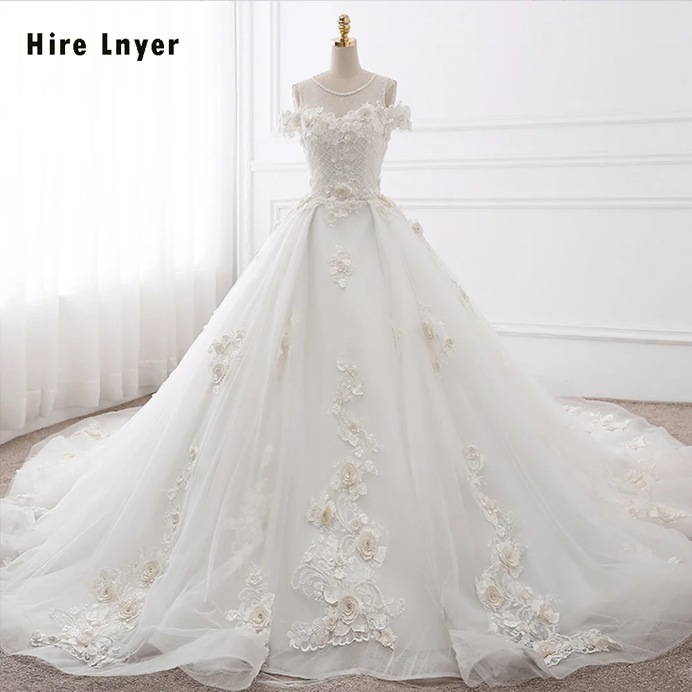 Aster Custom Made Short Sleeve Open Back Beading Crystal Flowers Princess Ball Gown Wedding Dresses With Petticoat China